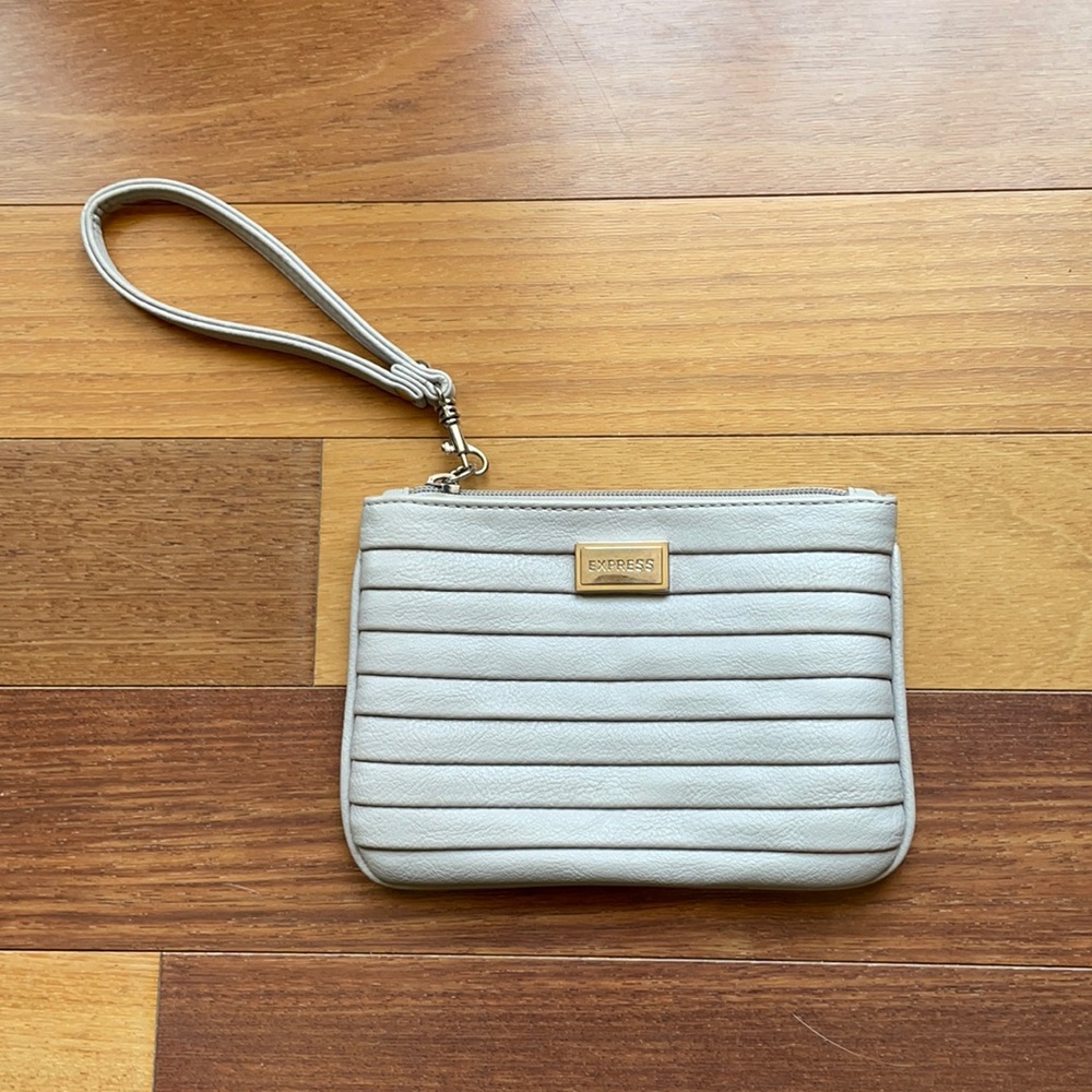 Express Grey Ribbed Faux Leather Wristlet Clutch Handbag